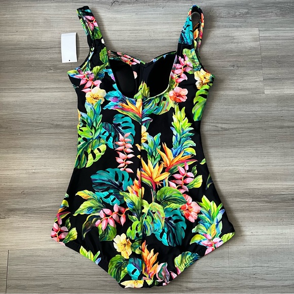 Maxine Of Hollywood Oahu Oasis Shirred Front Girl Leg One-Piece Swimsuit Size 8 - Picture 7 of 11